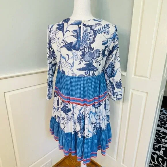 Ro’s Garden Floral Tiered Mini Dress Rene Tiffany Blue XS - Picture 7 of 12